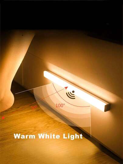 1 pieza Luz nocturna con sensor de movimiento de 10/20/30 cm, tira de luz, para gabinete, armario, baño, dormitorio, luz de pared, recargable por USB con accesorios magnéticos