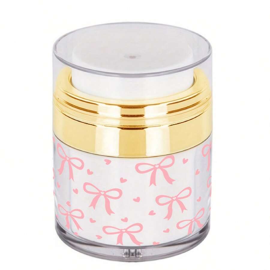1 chai hút chân không trong suốt có nơ hồng và trái tim, hộp đựng mỹ phẩm du lịch màu vàng kim tiện dụng - Bình bơm tái sử dụng chống rò rỉ dùng cho kem dưỡng da mặt, serum, dầu - Mỹ phẩm có thể nạp lại với niêm phong chân không giúp bảo quản. - Vàng - Xem 1