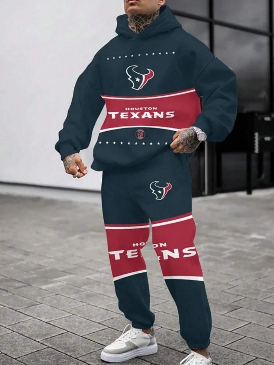 Houston Texan-S Casual Hoodie Jogging Sweatpants Tracksuit Set-12 - 風格 - 查看 1