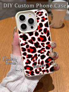 1pc Custom Name Red & Black Leopard Print Textured Anti-Fall Anti-Slip Soft Phone Case Protective Cover Compatible With Apple 17 Pro Max/ 16 Pro Max/15 Pro/14 Plus/13 Pro/12 Pro Max/11/Xs Max, Redmi, Phones - Multicolor - View 1