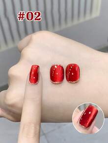10ml/Bottle Mirror Red Crystal Cat Eye Gel Nail Polish, Winter Bestselling Red Glass Pearl Magnetic Cat Eye Gel Nail Polish, Red Manicure, Suitable For Toenails, Salon Use, Cute French Manicure, UV LED Lamp Manicure - Multicolor - View 9