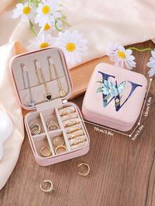 1pc Letter Jewelry Box, Leather Jewelry Travel Storage Case, Christmas Gift For Mom, Bridesmaid Personalized Gift, Valentine's Day Gift, Gift For Her, Bridesmaid Gift - Multicolor - View 84