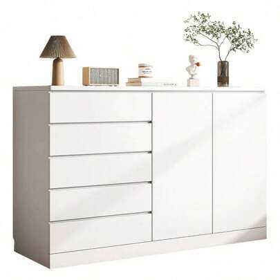 Gabinete Moderno De Madera: 5 Cajones,2 Puertas Multifunción