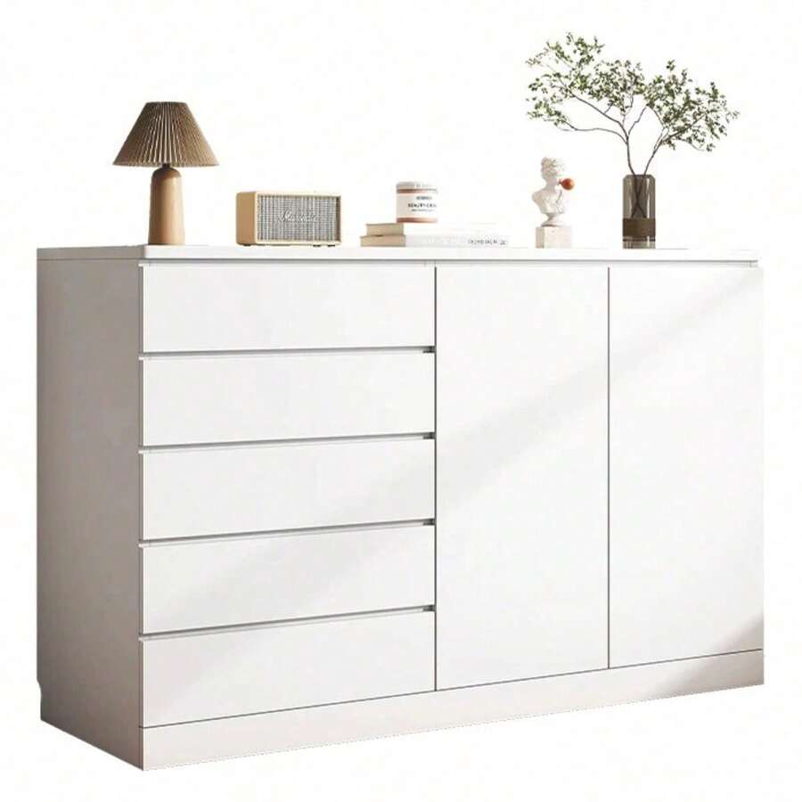 Gabinete Moderno De Madera: 5 Cajones,2 Puertas Multifunción - Blanco - Ver 1