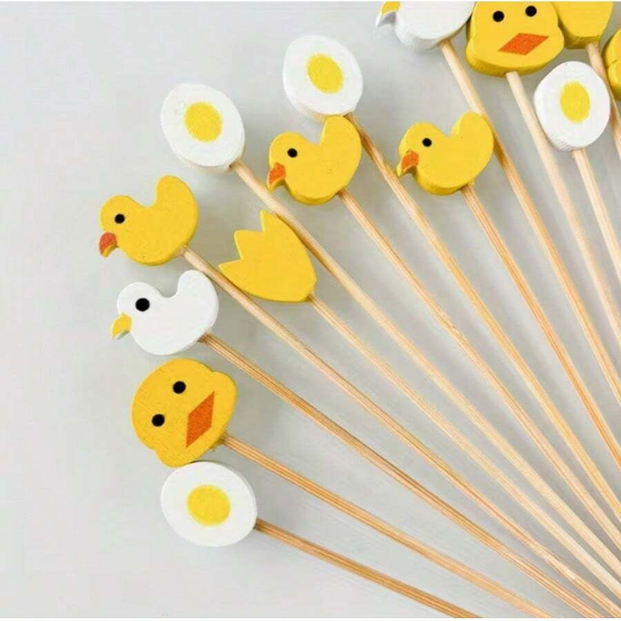 Cute Duck & Egg Cartoon Bamboo Skewers, Colorful Fruit Picks, Suitable For Parties, Weddings, Birthdays, Easter And More - Multicolor - View 1