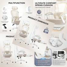 Ergonomic Office Chair With FootrestUltra Thick Reclining Office Desk Chair With Adjustable 2D Lumbar Port And Headrest Spring Cushion High Back Premium Mesh Computer Chair Office Chairs Cream - Beige - View 1