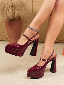 Plus Size Women's High Heels, Elegant Ladies' High Heel Shoes, Comfortable Work Pumps, Black And Burgundy Dress Shoes, Platform Heels - Burgundy - View 2