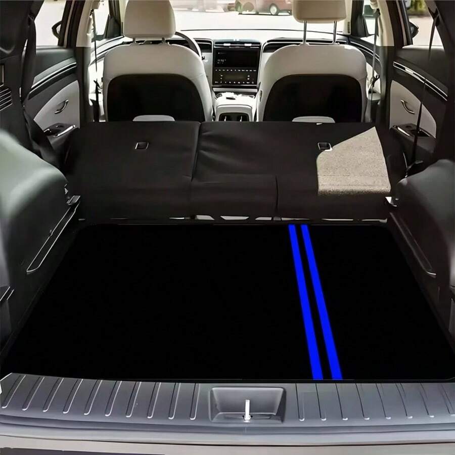 1件复古70年代蓝色条纹后备箱垫 - 高强度涤纶材质，防滑、防尘、易清洁、简约设计，适用于SUV、轿车、卡车，是理想的圣诞节/万圣节礼物，汽车后备箱垫，汽车内饰配件，复古风格，后备箱垫，防滑表面，适合车主、经典设计、高品质材料、卡车司机 - 條紋 - 查看 1