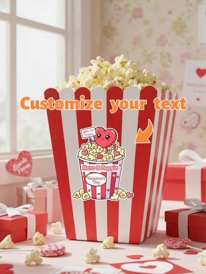 5/11/25 miếng dán hình bỏng ngô Valentine tùy chỉnh, nhãn dán ngày Valentine, nhãn dán lớp học cho bé trai và bé gái, nhãn dán "Poppin' Valentines", nhãn dán túi bỏng ngô cắt sẵn, quà tặng ngày Valentine, quà tặng cá nhân hóa
