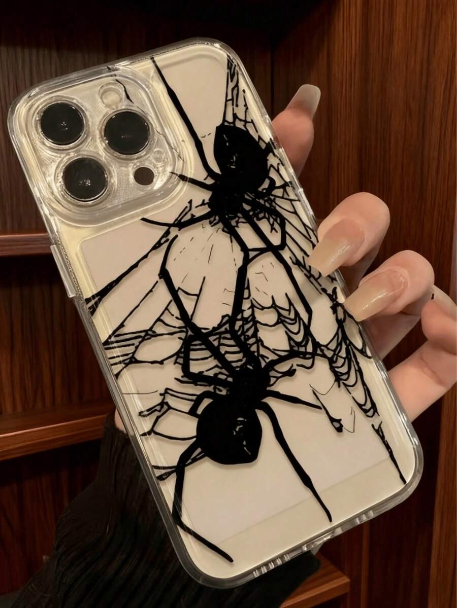 1pc Space Black Spider Graphic Full Coverage TPU Shockproof Phone Case Compatible With Apple 17, 16, 15, 14, 13, 12, 11 Pro Max, Galaxy S22, S23, S24, S25 Ultra, A13, A14, A15, A53, A55 And More - Multicolor - View 1