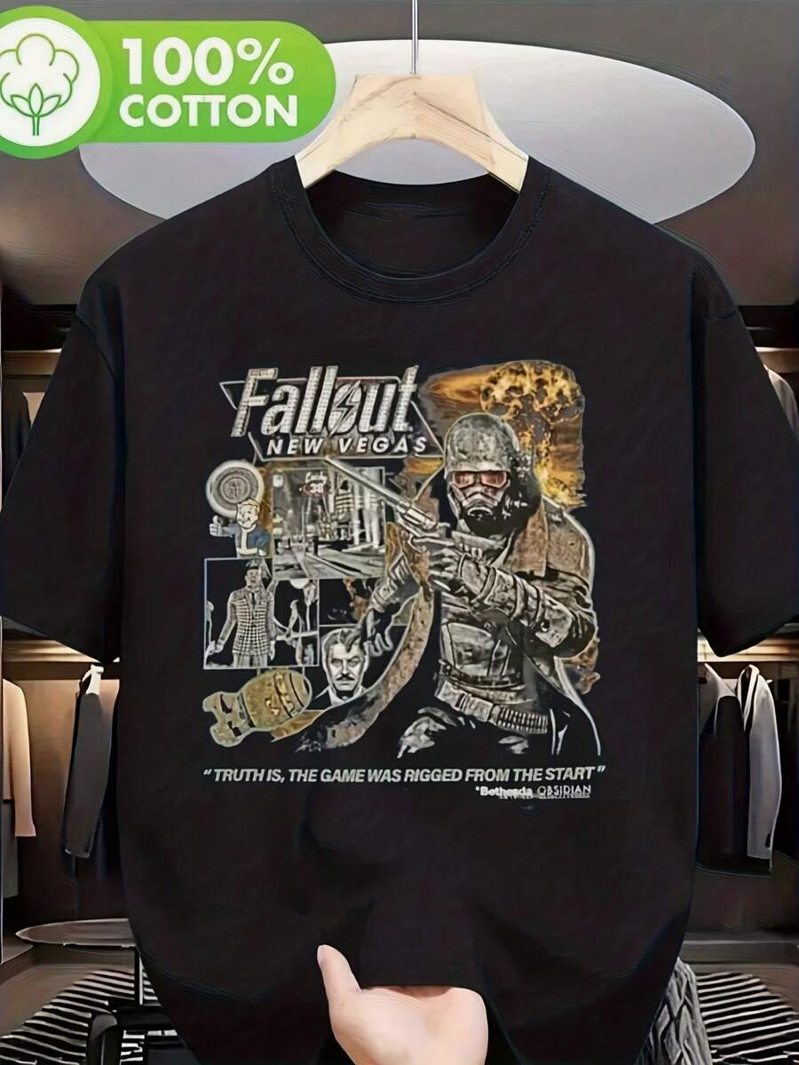 [Free Shipping]Fallout New Vegas Courier Graphic T-Shirt - Post-Apocalyptic Gaming Tee With Courier & Mechanical Design, True To The Game Quote - Soft Shirt For Fallout Fans, Cosplay, Casual Attire - Men's Casu - Kiểu 4 - Xem 1