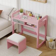 CuisinSmart Kids Study Desk And Chair Set,Kids Desk With Soft Stool,Wooden Children Study Table With Storage Drawer,Student Writing Desks For 3-8 Years Old - Hồng - Xem 3