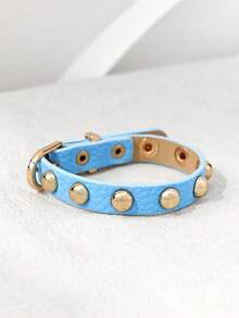 1pc Women's Punk Rivet PU Round Rivet Motorcycle Goth Y2K Adjustable Bracelet, Versatile For Daily Wear - Blue - View 4