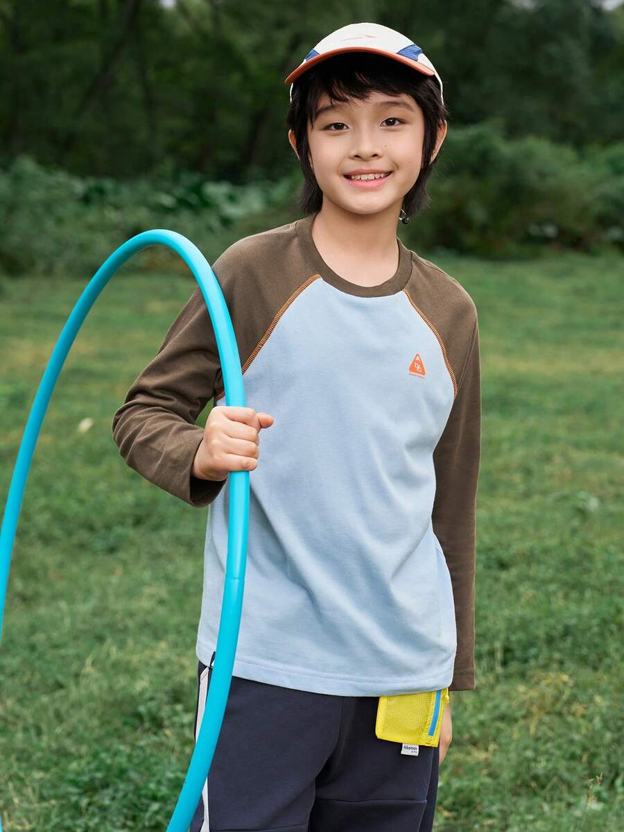 Balabala Camiseta de manga larga para niños, camiseta de primavera de algodón de secado rápido 2026 - Tono café azul - Ver 1