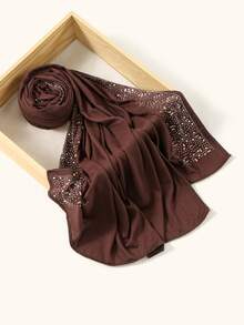 1 pieza Hiyab de mujer de unicolor con textura tejida y decorado con rhinestones, chal largo musulmán suave y cómodo de modal, versátil para uso diario, viajes, fiestas, fotografía - Multicolor - Ver 20