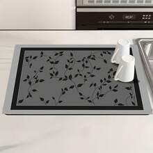 1件装花卉图案不对称耐热速干杯垫，茶水滴垫，花卉风格家用茶几滴垫，厨房浴室吸水硅藻土防滑垫 - 彩色 - 查看 21