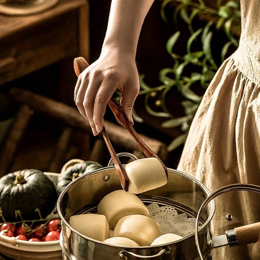 Wooden Food Tongs, Heat Resistant Kitchen Tongs For Steak, Fruit, Bread, Frying, Grilling, Pasta - Multicolor - View 1