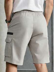 Pantalones cortos cargo para hombre de primavera-verano para exteriores con cintura elástica con cordón y bolsillos extragrandes con cremallera para senderismo, correr, trekking y uso diario - Gris Claro - Ver 2