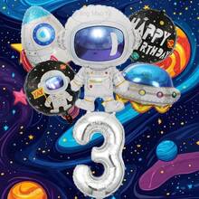 6个宇航员银河火箭外太空主题气球，1-9数字气球，生日派对玩具，铝箔气球，生日拍照道具，生日派对装饰，房间装饰，周年纪念装饰，迎婴派对装饰，送给儿子/女儿的惊喜礼物 - 銀色 - 查看 5