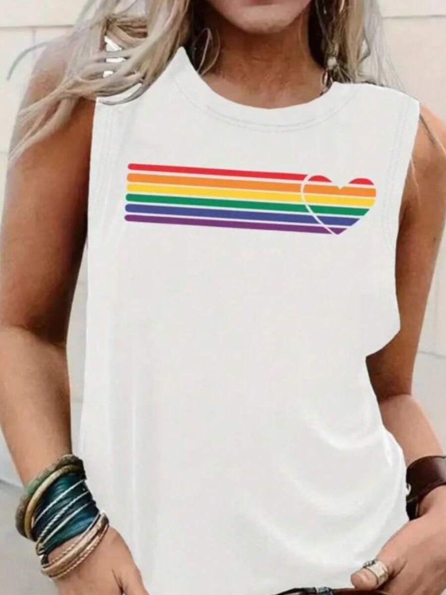 Women's LGBT Printed Tank Top, Cute And Delicate, Round Neck, 100% Cotton, Suitable For All Occasions. - White - View 1