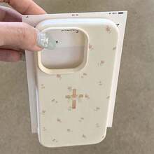 1pc TPU Soft Floral Religious Cross Pattern Phone Case Compatible With IPhone 17 Pro Max/17/16 Pro Max/15/13/12/11, S20 FE/A15/S24/A55, Redmi Note 11/12/13 Pro, Full Body Shockproof Protective Cover - White - View 3