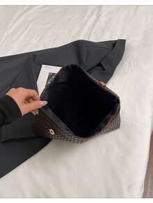 Fashionable Solid Color Hand-Held Bag, Large Capacity Flip Cover Magnetic Buckle Small Square Bag, Crocodile Pattern Women's Bag, Versatile Dinner Bag For Women's Parties, Travel, Shopping - Coffee - View 4