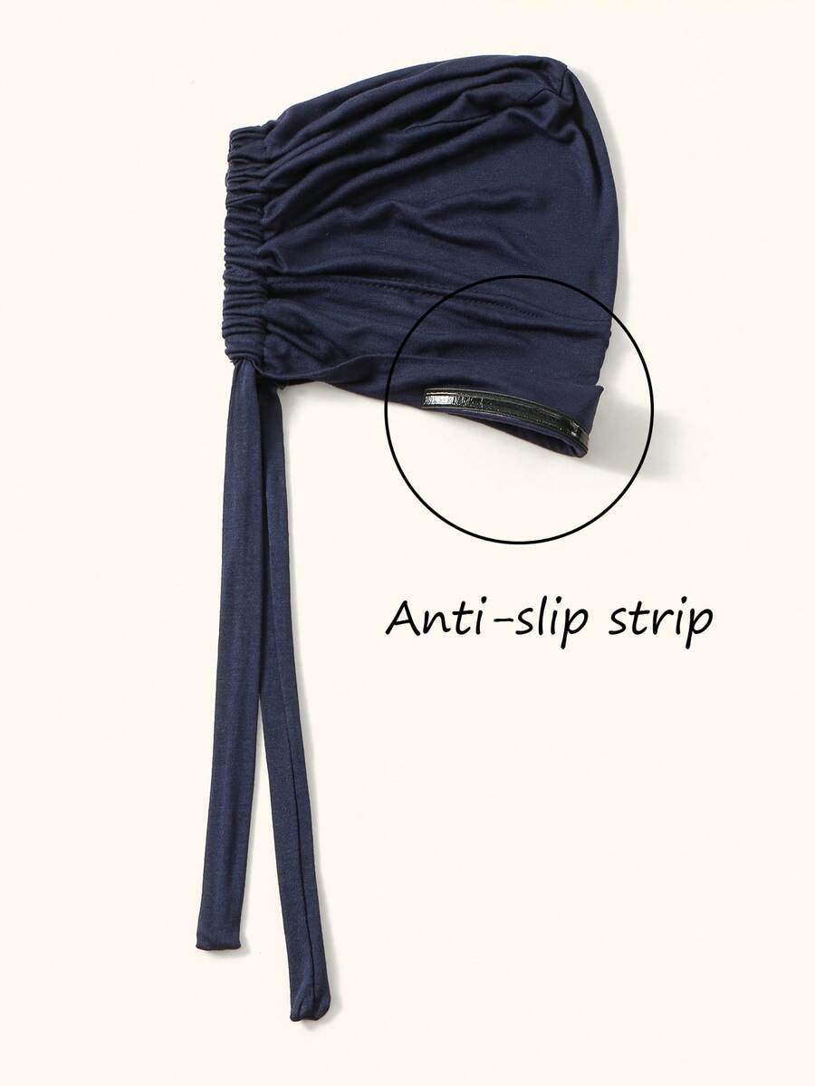 1pc Women Solid Color Undercap,Anti-Slip Elastic Band Beanie Hat With Adjustable Scarf,Hijabi Outfit Dress