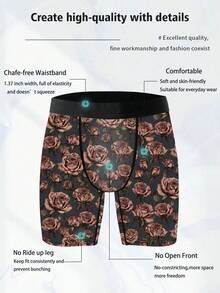 1-Pack Of Novelty Men's Shorts, Valentine's Day Creative Retro Rose Print Shorts, Dark Rose Men's Boxer Shorts, Knitted Fabric, Breathable And Sweat-Wicking, Soft And Skin-Friendly. Perfect Valentine's Day Gift For Boyfriends. Naughty And Cute, Perfect For Casual Home Wear. - Multicolor - View 5