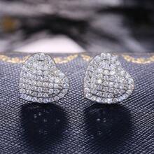 1 par de pendientes de botón con forma de corazón y rhinestones minimalistas y elegantes, adecuados para uso diario, Día de San Valentín, boda, fiesta y otras ocasiones - Pendientes de lujo en forma de corazón - Ver 1