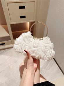 1pc Elegant Rose Flower Design Handbag, Suitable For Weddings, Parties Or Evening Events, Sweet Ladies Wallet, Valentine's Day Gift, Bridal Bag (Random Pattern) - White - View 1