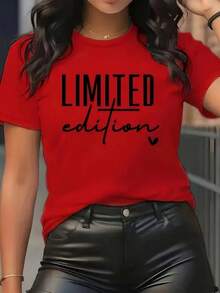 T-Shirt - Women's Fun Printed T-Shirt - Casual Short Sleeve Round Neck Loose Fit Top, Machine Washable All-Season Comfortable, Casual Wear |   Loose Fit |   Durable Printing, Suitable For Various Holiday Gifts, Shipped From Local Warehouse - 紅色 - 查看 6