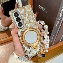 1pc Electroplated Gold Leopard Print Mirror Phone Case, Fashionable & Cute Phone Protective Cover With Unique Creative Design, Suitable Compatible With Samsung Galaxy Z Fold 7, Galaxy Z Fold 6, Galaxy Z Flip7, Galaxy Z Flip 7 FE, Galaxy Z Flip6, Galaxy Z Flip5, Galaxy Z Flip4/3 - Multicolor - View 2