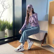 2026 New Soft Leather Women's Thick Sole White Sneakers, Fashion Versatile Spring/Autumn Casual Lightweight Trainers - Red Violet - View 7