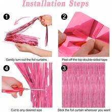 1/2/3/4/5/6件装金属丝流苏背景帘，适用于生日、婚礼、圣诞节装饰及其他场合 - 粉色 - 查看 3