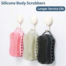 Double-Sided Exfoliating Silicone Bodcrubber, 2-In-1 Bath Scrubber, Shampoo Brush, Silicone Loofah For All Skin Types, Shower Bodcrubber, Easy To Clean, Lather Well (Gray),38470941 - 寶藍色 - 查看 2