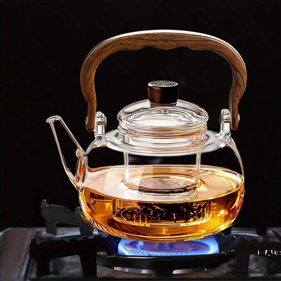 1个高硼硅玻璃茶壶，耐热玻璃壶身，胡桃木手柄，含玻璃滤网，适合家庭和办公室使用，是送给父母和朋友的绝佳礼物。