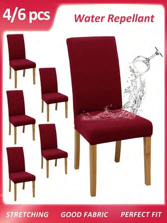 4pcs/6pcs/Set Solid Color Splash-Proof Chair Cover, Modern Minimalist Polyester Elastic Dining Chair Cover, Suitable For Wedding, Restaurant, Office, Party, All Seasons