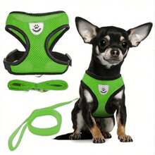 Pet Cat Dog Leash Set With Escape-Proof Adjustable Harness & Collar, Reflective Safety Strap, Soft Breathable Mesh Material - Green - View 4