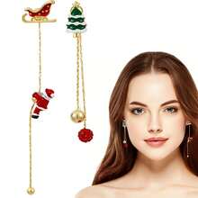 Christmas Elements Long Drop Earrings Set Cute Jewelry For Birthday Stage Party Show Dress - Đỏ - Xem 5