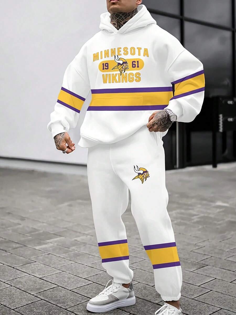 -Sota Vikings Casual Hoodie Jogging Sweatpants Tracksuit Set, Football Team Men's Tracksuit Set, Men's Game Day Hoodie Set - 彩色 - 查看 1