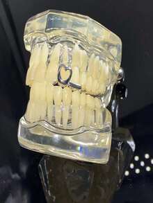 1件装时尚镂空心形男女通用朋克风牙齿饰品，日常配饰，情人节礼物 - 彩色 - 查看 4