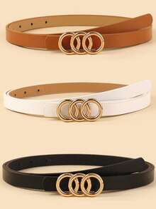 3条装女士细腰带，时尚百搭装饰腰带，带3个环，韩版ins风三环扣腰带，时尚高端百搭外套和牛仔裤腰带