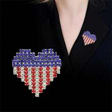 Rhinestone Waving USA Flag Brooch Pin For Men Women Silver Tone Fashion Crystal 4th Of July American Patriotic Medal Blue Red Enamel Brooches Dress Accessories S  Memorial Day Jewelry,Heart - 心 - 查看 4