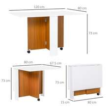 HOMCOM Tavolo pieghevole, tavolo da pranzo mobile con piano pieghevole e ruote, tavolino versatile per cucina e sala da pranzo, bianco - Bianco - Visualizzare 3
