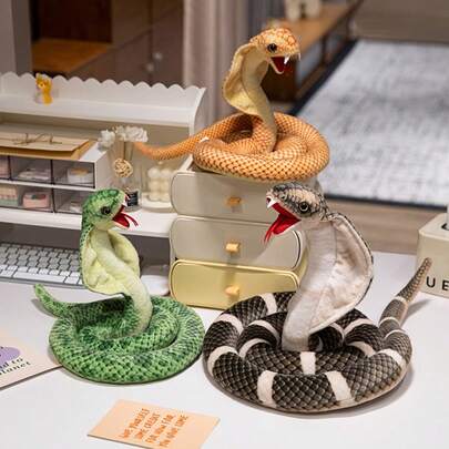 1个逼真张嘴蛇毛绒玩具，柔软填充动物蛇玩偶，生日、情人节、复活节趣味礼物