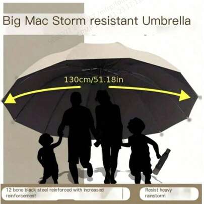 1 Oversized 12-Rib Windproof Umbrella - Manual Open, Waterproof, Tear-Resistant, Steel Frame - Fashionable Minimalist Business Style, Reinforced Foldable Travel Umbrella, Suitable For Men And Women Summer Cooling,Beach,Travel