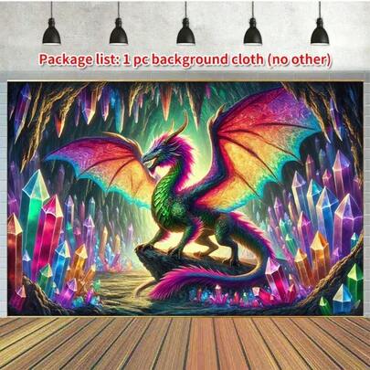 2D Flat Panel, 1-Piece Crystal Jade Cave Dragon Photography Backdrop - Polyester Material, Birthday Party Banner, Party Decor Photo Backdrop, Multiple Sizes Available, Suitable For Home, Garden, Courtyard Anniversary Celebrations And Photo Booth Props, Multi-Purpose, No Power Required, Wall-Mounted Photo Display.