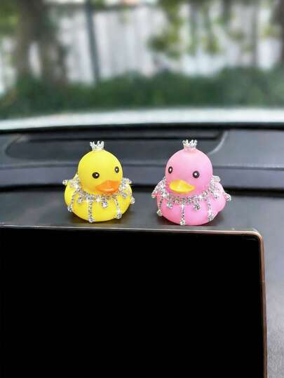 1pc Diamond Crown Little Yellow Duck Car Ornament Car Center Console Cute Duck Decoration Ornament