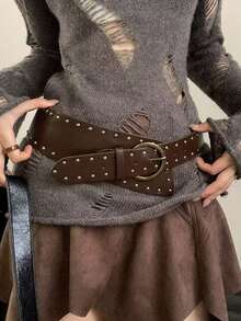 Punk Style Rivet Decor Leather Belt, Versatile Buckle Waist Strap, Pants Belt, Punk Style, All Season - Multicolor - View 25