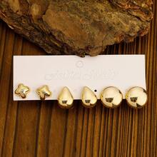 Set de 3 pares a 9 pares de aretes con formas geométricas de nuevos elementos, chapados en oro, compactos y elegantes, adecuados para el uso en vacaciones y como regalo para damas - #8 Dorado - Ver 9